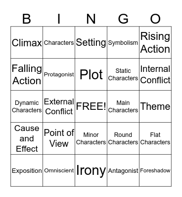 Literary Terms Bingo Card