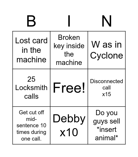 F R Y D A Y Bingo Card