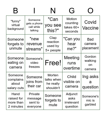Faculty Meeting Bingo Card