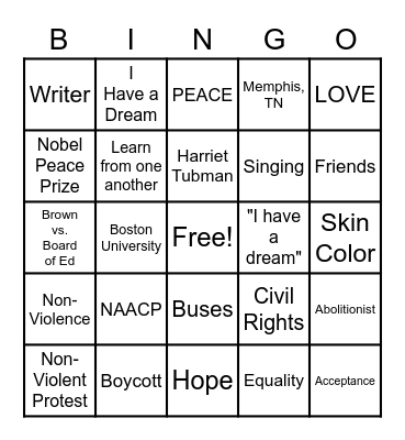 Happy Birthday, Martin Luther King, Jr. Bingo Card