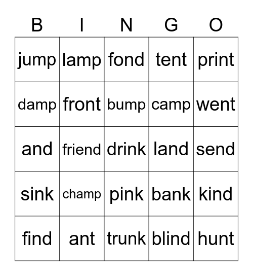 Ending Consonant Clusters Bingo Card