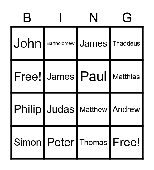 The Disciples Bingo Card