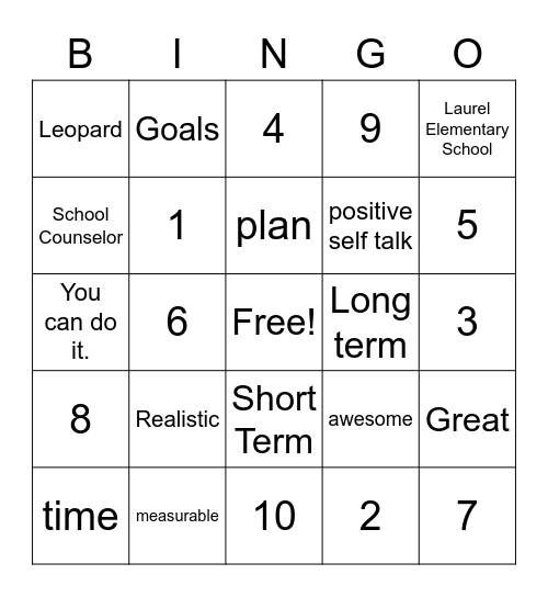 Mrs. Parks Counselor Bingo Card