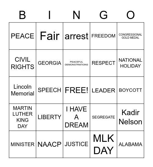 MARTIN LUTHER KING Bingo Card