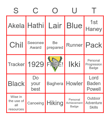 1st Haney Cub Pack Bingo! Bingo Card