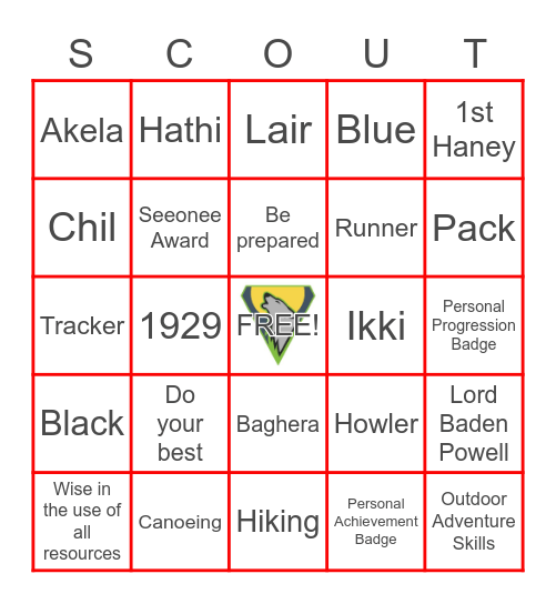 1st Haney Cub Pack Bingo! Bingo Card