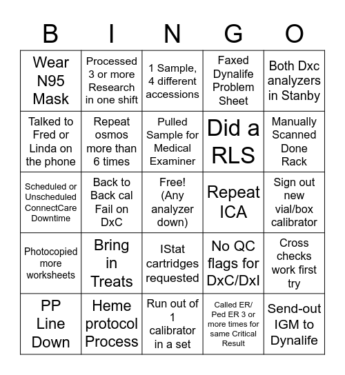 Lab Bingo Card