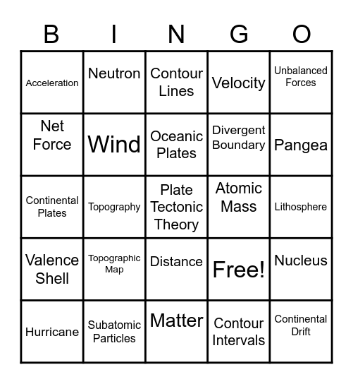 Science Bingo Card