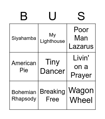Bus Song Bingo! Bingo Card