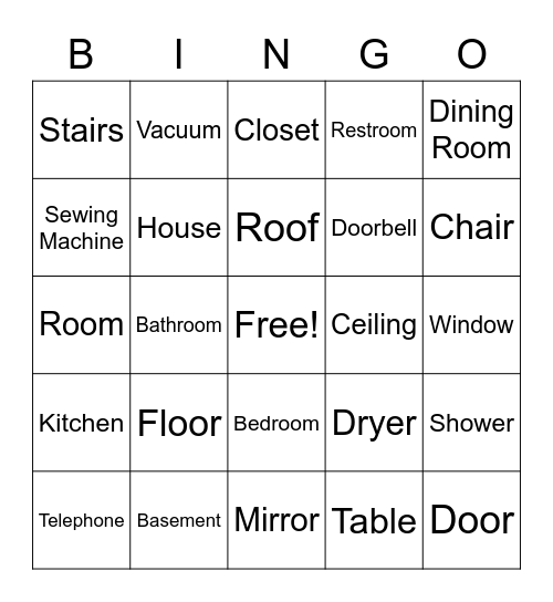 MGA ASL Around the House Bingo Card