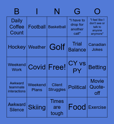 Virtual Lunch Bingo Card