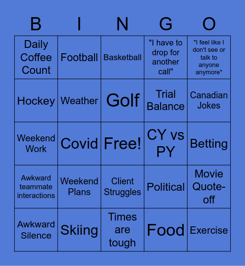 Virtual Lunch Bingo Card