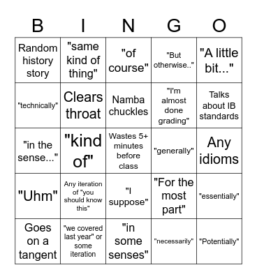 Namba Bingo Card