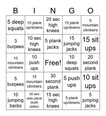 F8D Working On Our Fitness Bingo Card