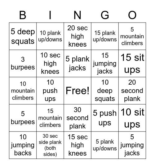 F8D Working On Our Fitness Bingo Card