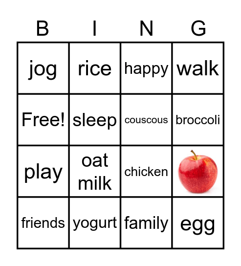Being Healthy Bingo Card