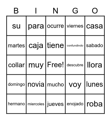 spanish bingo Card