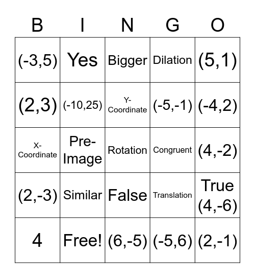 Transformation Bingo Card