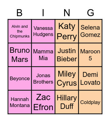 2000s Pop Bingo Card