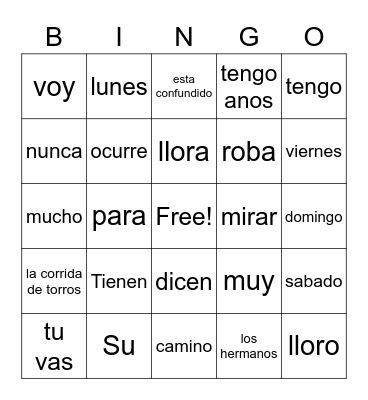 Spanish Bingo Card