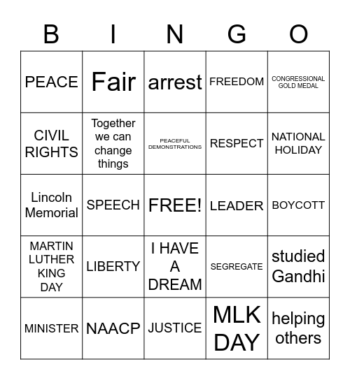 MARTIN LUTHER KING Bingo Card