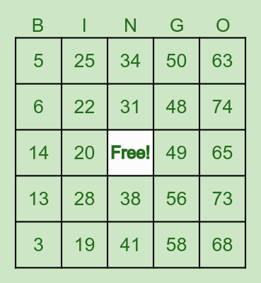 Family BINGO Night Bingo Card