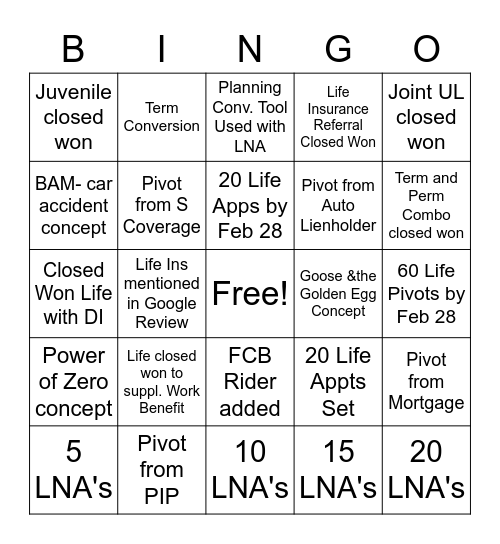 Fast Start Bingo 1/15 to 2/28 Bingo Card