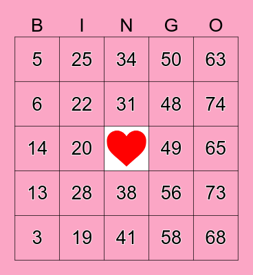 Valentines Bingo Card