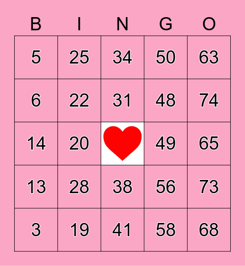 Valentines Bingo Card