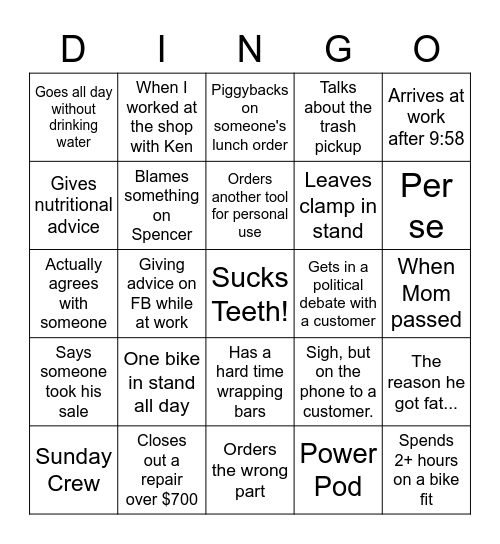 DINGO Bingo Card