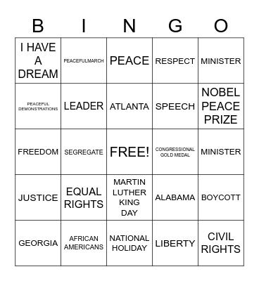 MARTIN LUTHER KING Bingo Card