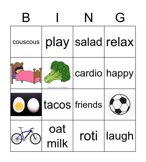 Being Healthy Bingo Card