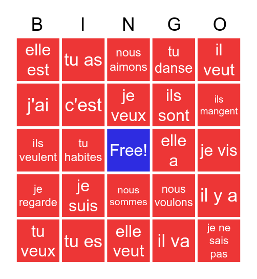 Francais Bingo Card