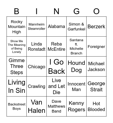 Best Selling American Artists Bingo Card