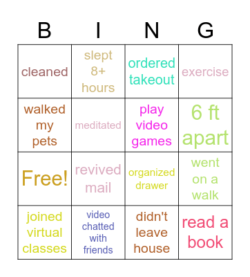 Social Distancing Bingo Card