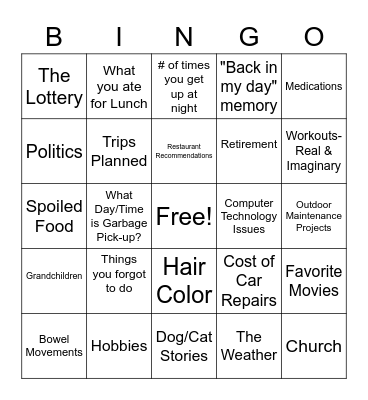 Conversation Bingo Card