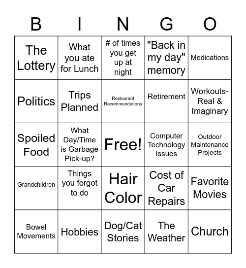 Conversation Bingo Card
