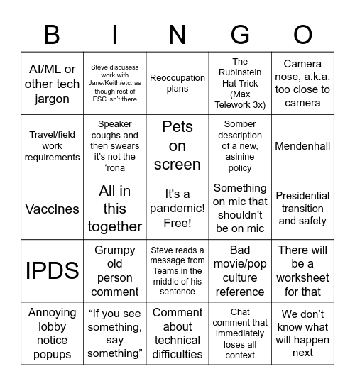 ESC All Hands Bingo Card