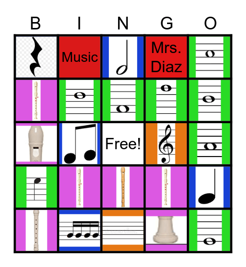 4th Grade Recorder Bingo Card