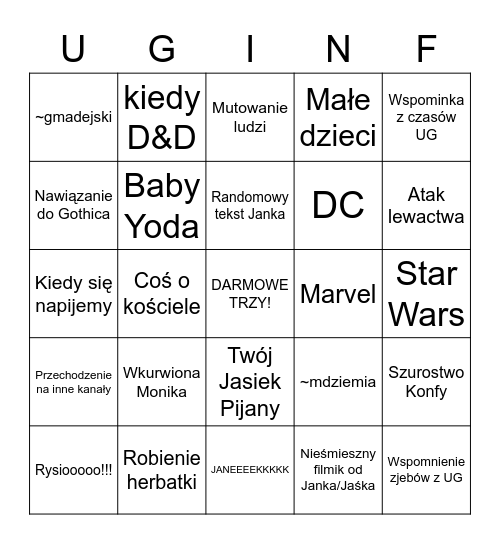 UGówno Bingo Card