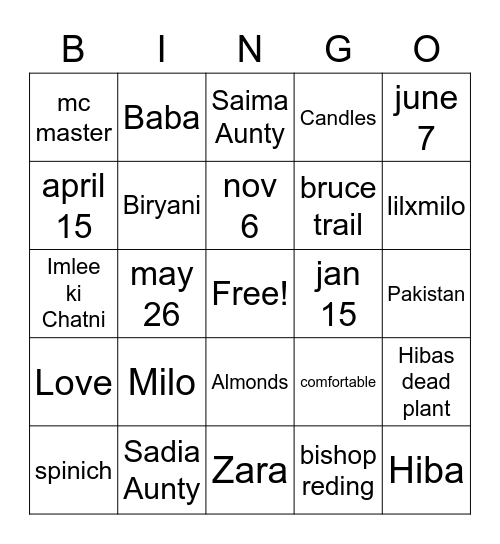 Untitled Bingo Card
