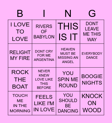 Disco Disco Bingo Bingoooooh! Bingo Card