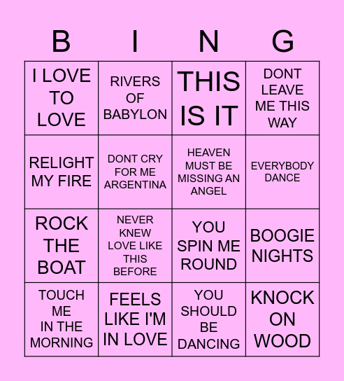 Disco Disco Bingo Bingoooooh! Bingo Card