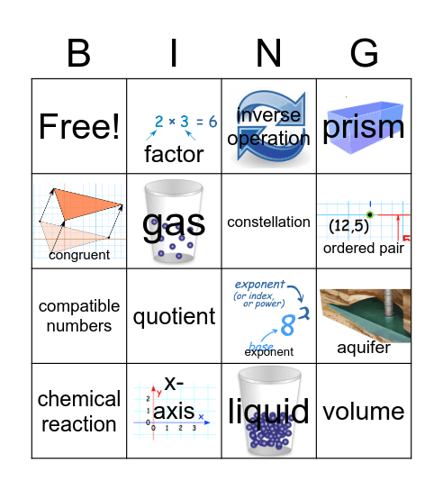 Math/Science Vocabulary Bingo Card