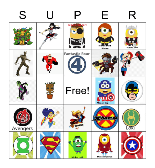 Super Heros Bingo Card