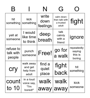 Helpful vs. Unhelpul Expression of Feelings Bingo Card