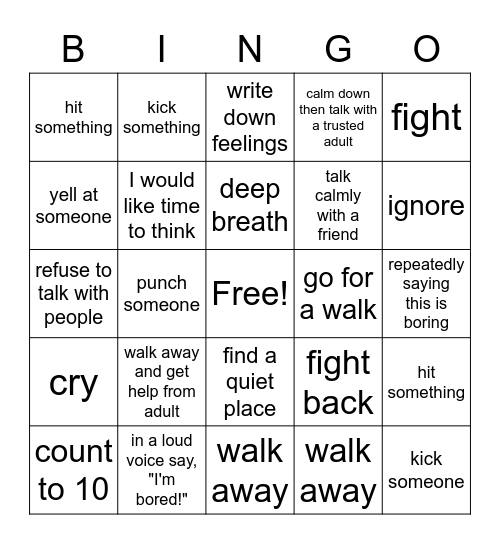 Helpful vs. Unhelpul Expression of Feelings Bingo Card