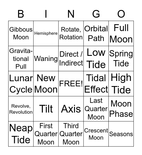 Science Bingo - RC#3 - Set 1 - Earth and Space Bingo Card