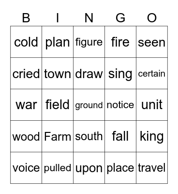 Fry Words 4th grade Bingo Card