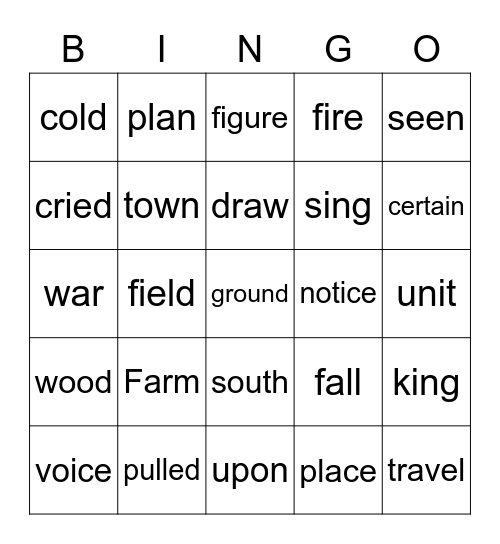 Fry Words 4th grade Bingo Card